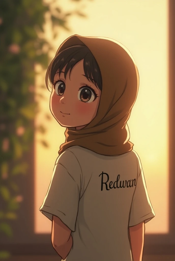 A muslim cute young 
 remembering Allah.wearing muslim cap. Redwan written on her t shart back.
