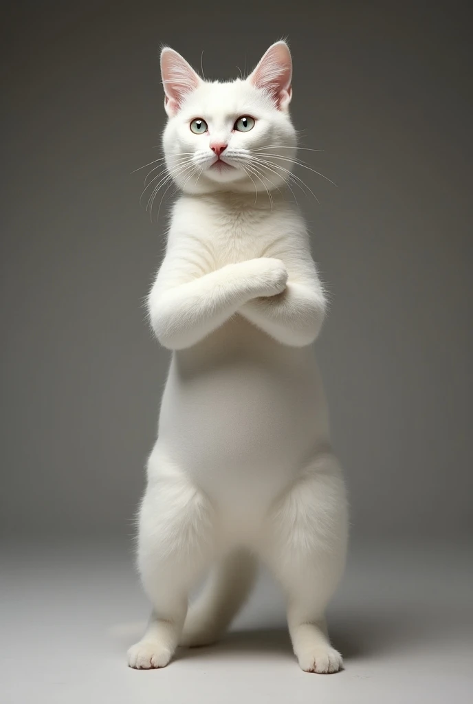 Cat standing upright on only hind legs
Standing upright on only two hind legs
((full body shot)), cat (Scottish Fold) white pigeon animal lycra costume, lycra elastic turtleneck unitard, cat suit . Cat always wears hood of zentai costume like hijab. Made o...