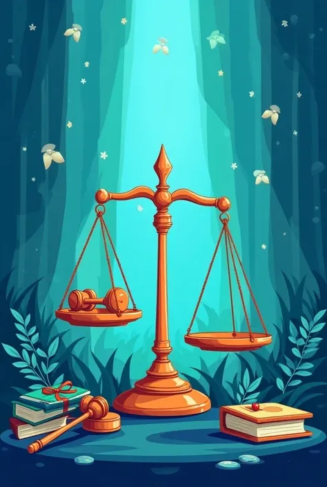 Create a book cover called good governance thats colourful and engaging with law symbols all over the cover.Use the colour blue,navy blue ,green aqua ,light blue.Use the legal  scale balance on the cover also.Use vectors and more cartoonish.