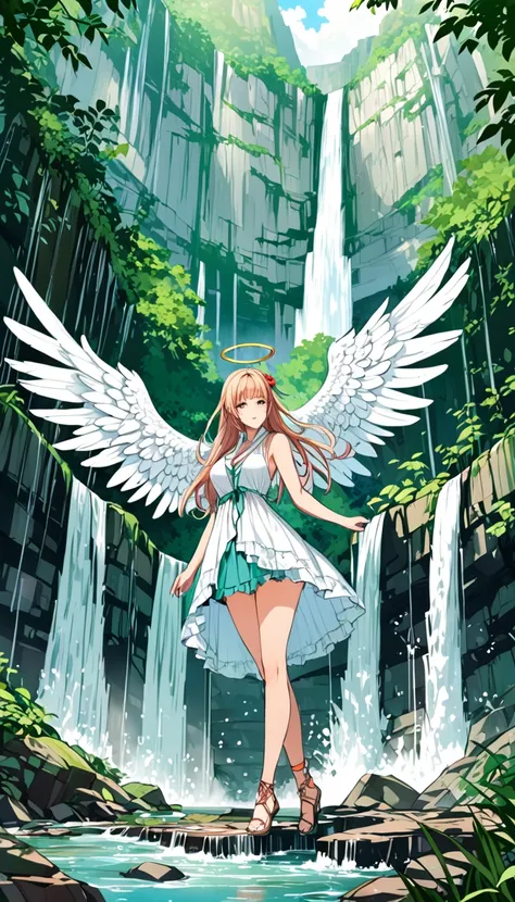 (with the text:"Angel Falls ":1.4),{汉斯·哈同style},{ Heinrich Loeffler  (Heinrich Lefler) style},采用 Artur Bordalo 角色概念设计style,(1 Girl:1.4),  Doza Hair 