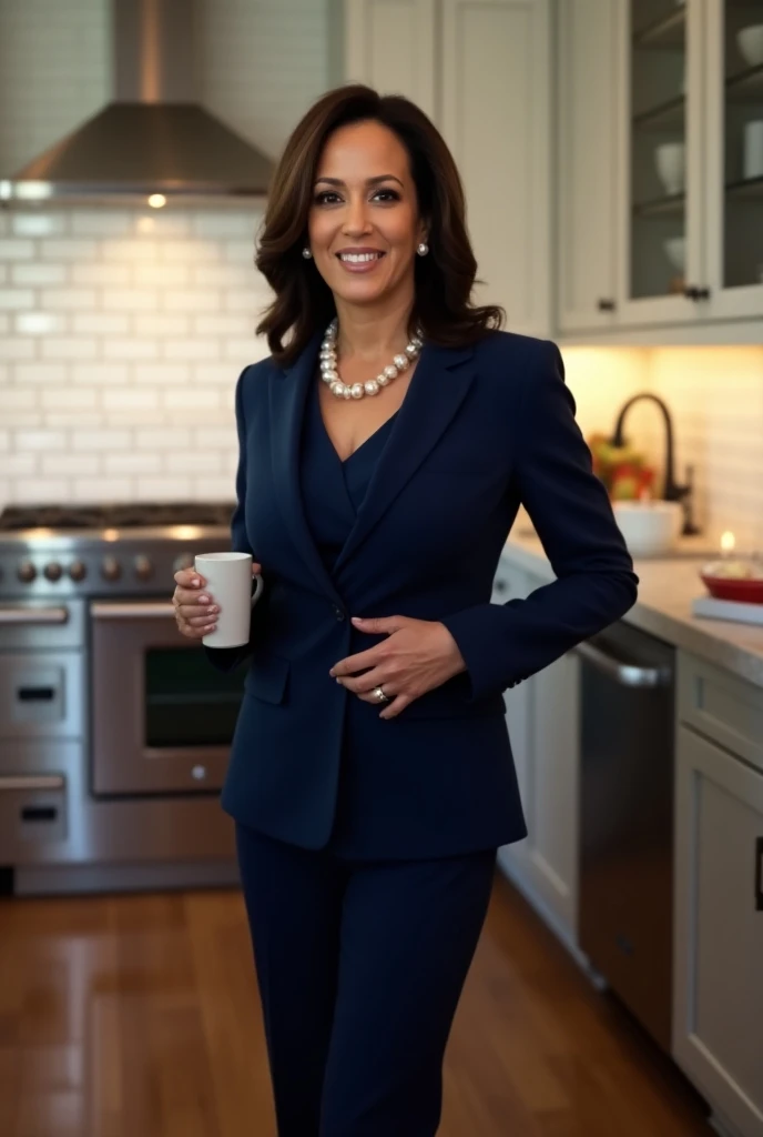 Kamala Harris Wearing a smok in a Kitchen 