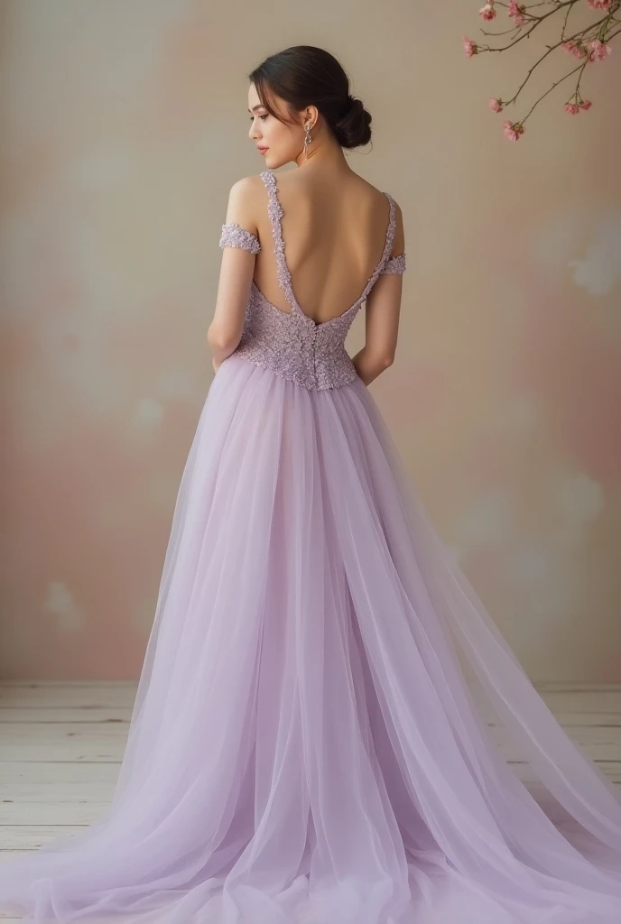  Lilac bridesmaid wedding dress, tule. Bare back and subtle v-neck on the front, perfect, delicate and unique 
