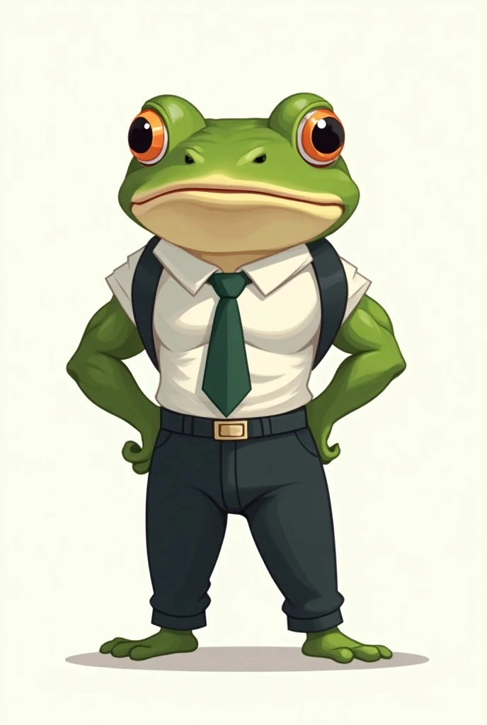 Frog with a sang-faced and muscular body and wearing a high school uniform in the form of a vector 