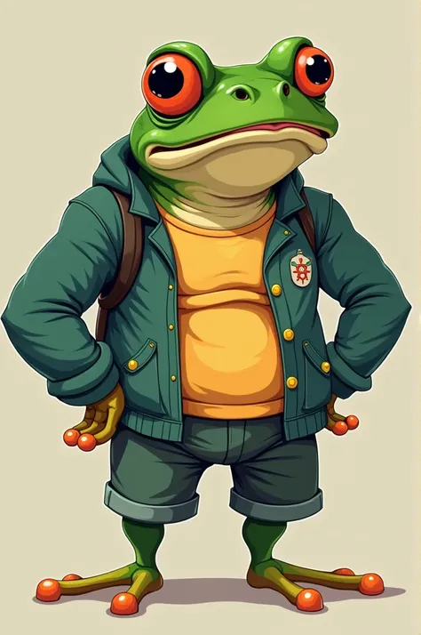 Sang-faced frog and muscular body wearing half-body school clothes in the form of vector 