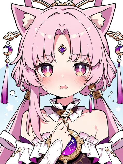 {sakura_(39ra)},[[tyakomes],henreader,baku-p,artist:daizu (melon-lemon),naga u,year 2023],fu xuan (honkai: star rail),upper body,sad,cat ears,open mouth,crying with eyes open,blush,looking at viewer,close-up,clenched hands,hand on own chest,
,masterpiece,b...