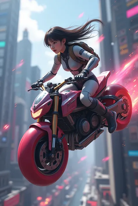 A righteous Korean girl hoverbike pilot fights against enemies on a hoverbike.