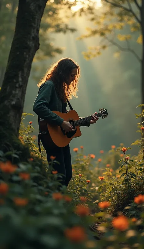 until +  guitarist +  musical notes + nature