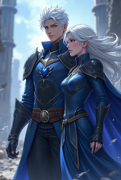 Song jin woo with a girl with white hair and blue eyes solo leveling mode 