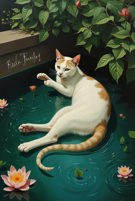  draw an Ophelia in the style of John Millay. , Draw a cat in the place of Ophelia and ,  Write bad comments in the water where Ophelia floats
