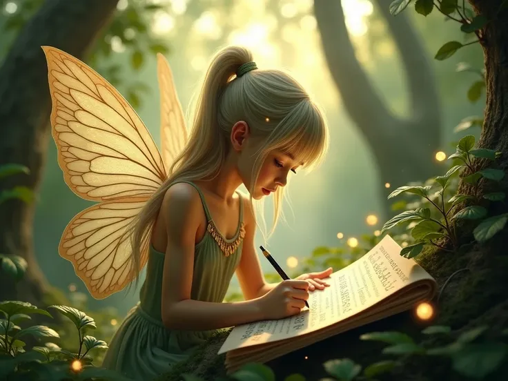 The fairy is filling out a questionnaire、 Spiritual、In the forest