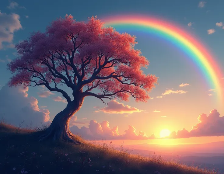 rainbow , The tree is not wishing for the sunset.