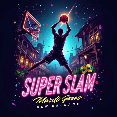 Make a Logo or Poster Name DZW Super Slam with new Orleans theme date 9th & 10th August 2025 with Mardi gras theme with glowing effects 