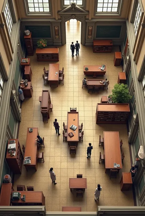  Make a plan of a Victorian school in top-down perspective,  But showing the interior of this school 