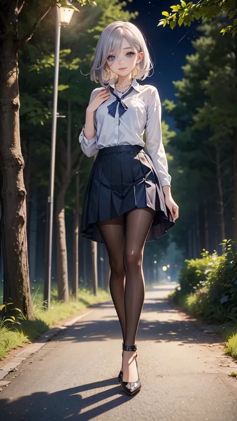 (1girl,4K,masterpiece, Focus on the Face ,Symmetrical facial features, eyes with detailed instructions, pretty woman smiling at school,Age 25,masterpiece:1.5), ((focus on the face)), (full body shot, Full body photo including face),((Symmetrical facial fea...