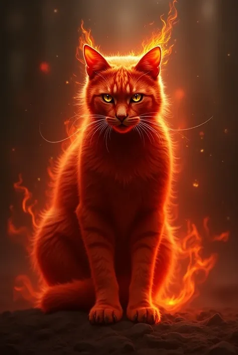 A red cat with fire