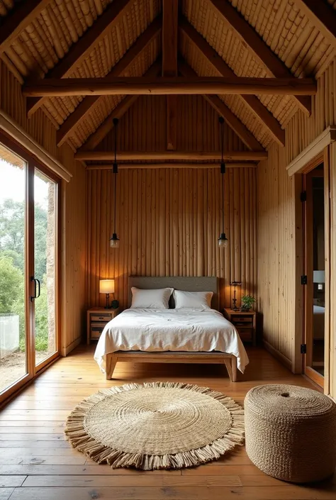 interior of a Manabita house made of cane that doesnt look like millionaires and that on the floor you can see the reeds with well-defined areas and that you can see a Manabita bedroom and that you notice that the house is made of cane that doesnt look mod...