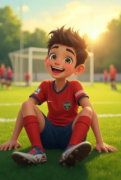 Happy soccer player sitting