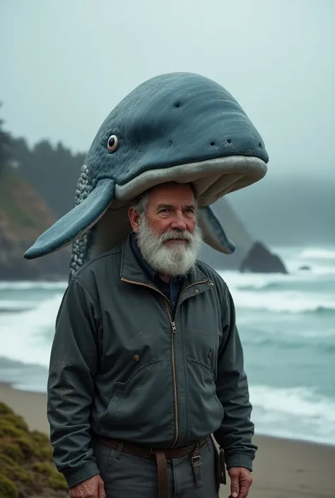 man, realistic wearing whale mascot