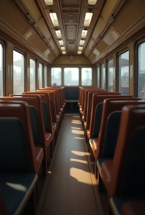 inside the carriage， draws a seat on one side，Consecutive row ， Plastic texture ， of adjacent seats different heights and lows， Sufficient lighting 