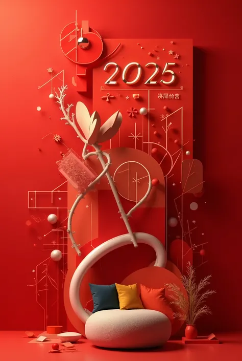  for furniture company partners, graphic New Year 2025 card using red 