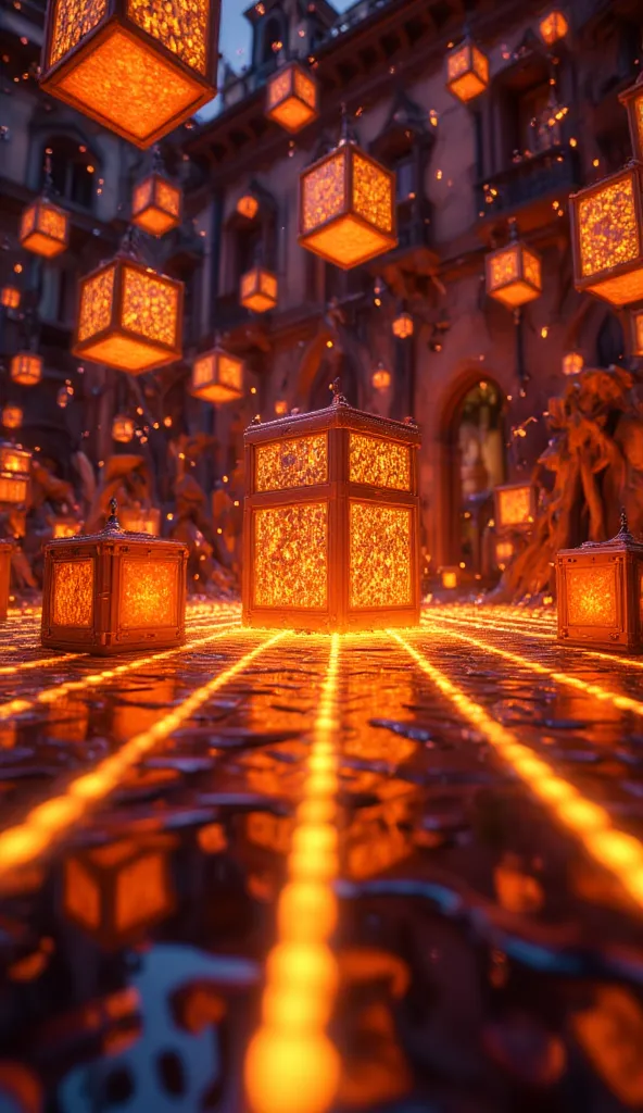 A captivating representation of the concepts of blockchain technology , a golden glowing network, a graphical representation of the working of blockchain technology , golden cubes, circuit  light emitting from cubes, in a dark orange cobalt  and golden neon background. This image is a digital artwork created using generative AI and creative AI. no text.