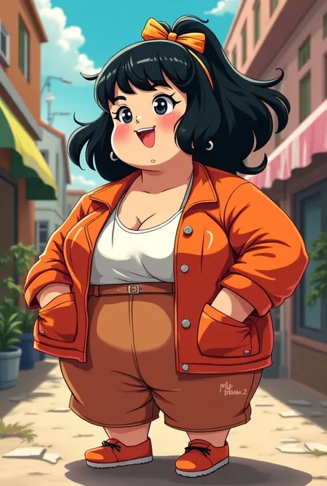 80s style anime chubby woman farting