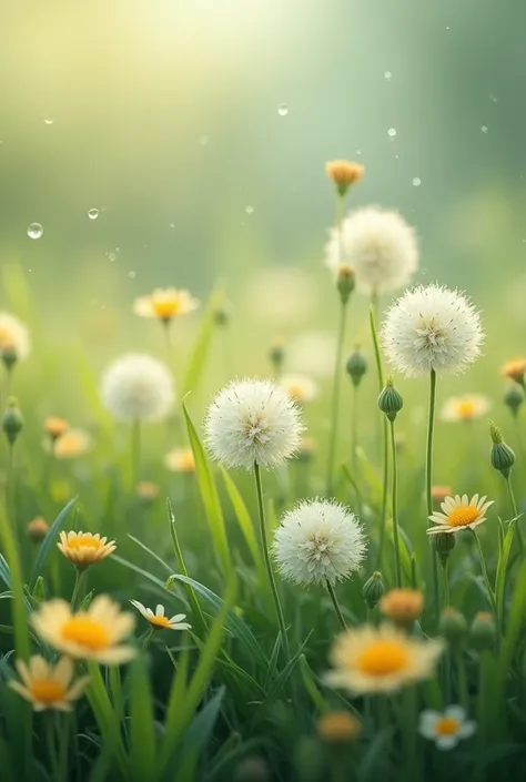 Scenery of rui flowers with drops 々Scenery of fragrant grass and pale yellow flowers、 Hi-Res, accurate, 最 high quality,  High Details ,  high quality,  very detailed,  Ultra High Definition, 