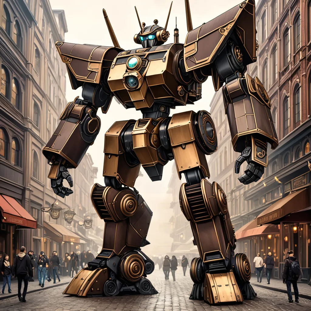 ( best quality)), ((masterpiece)),full body,a giant steampunk robot is standing facing the front。