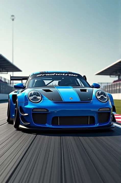 blue porsche rwb in race track