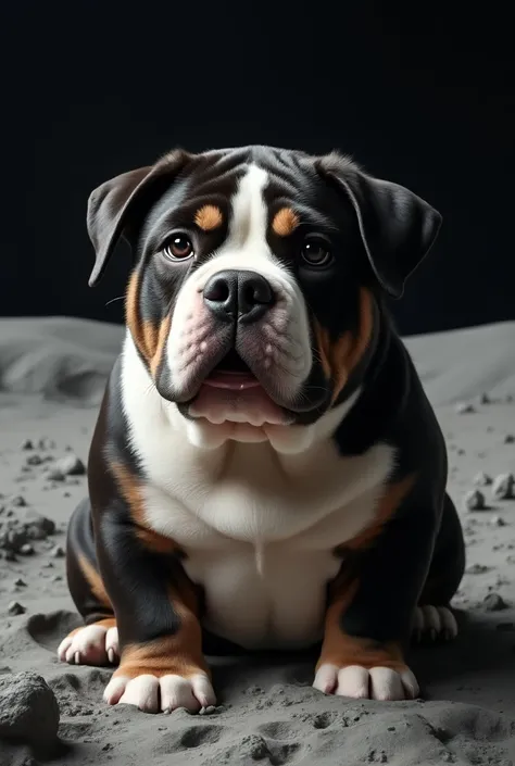 Portrait of a labrador dog like hippo ,realistic imagePortrait of a 3 fat labrador dog black white and chocolate look funny, the background is a lunar surface, realistic image