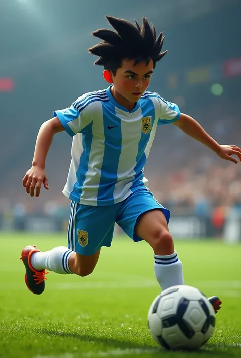 Goten with the jersey of the Argentine national team realistic movies playing soccer with the jersey of the realistic Argentine national team 