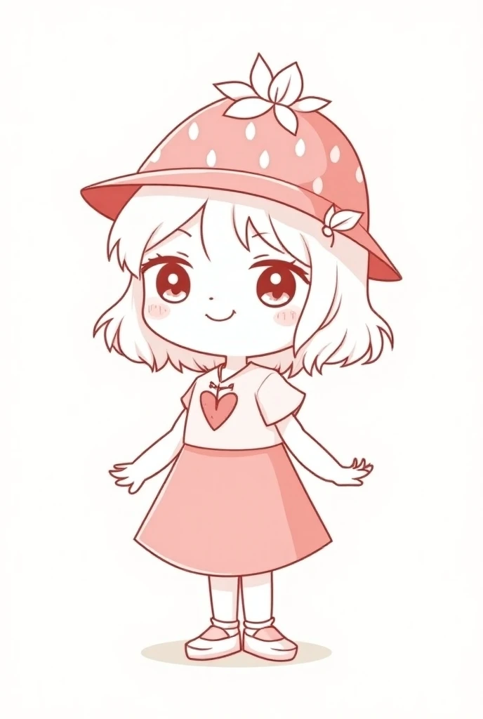 cartoon character wearing a strawberry hat and clothes no background and makeit like a line art