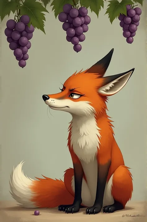 Scene 7: The Fox Giving Up

Prompt: "The fox sits on his haunches, panting and visibly disappointed as he stares at the unreachable grapes above. He narrows his eyes, frowning slightly, then looks away with a huff. After a moment, he turns his back on the ...