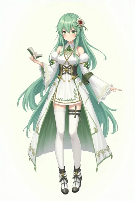  a few anime characters dressed in white and green,  concept art on pixiv inspired by veteran character artist , Popular , Rococo, pretty Anime character design , Interesting character design, best Anime character design , Anime character design ,  clear c...