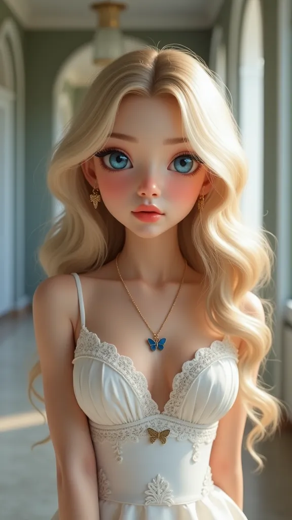 1 girl, full body shot (1.3), close up face shot (1.3), face shot, corridor, soft light, russian beauty, ((doll face 1.3)), doll...