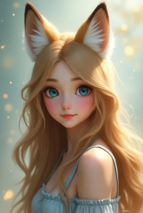 1girl, Solo, Long Hair, Smile, Blue eyes, Animal Ears, Fox Ears, 