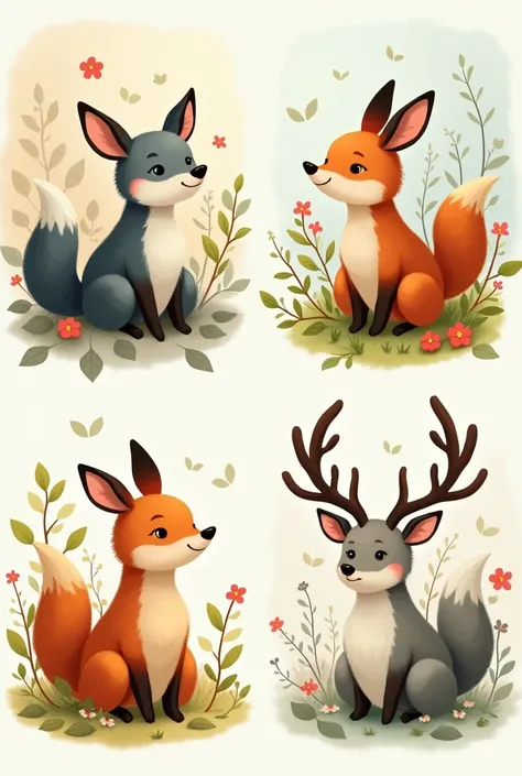 Includes four illustrations ，They are illustrations of animals representing spring, summer, autumn, and winter, respectively