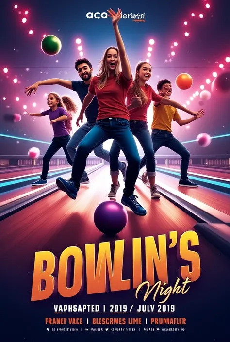 Create a flyer for bowling night date should be 26th nov and time should be 7pm - 10pm 