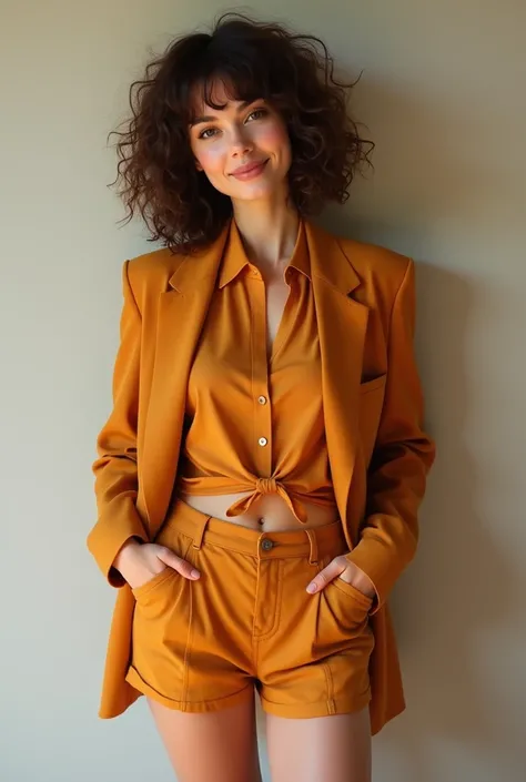 Woman
34 years
Caucasian
Delgada
Shoulder-length curly brown hair and bangs .
Sonrisa
Ochre blouse
Paramecium ochre jacket
Very short sexy miniskirt
