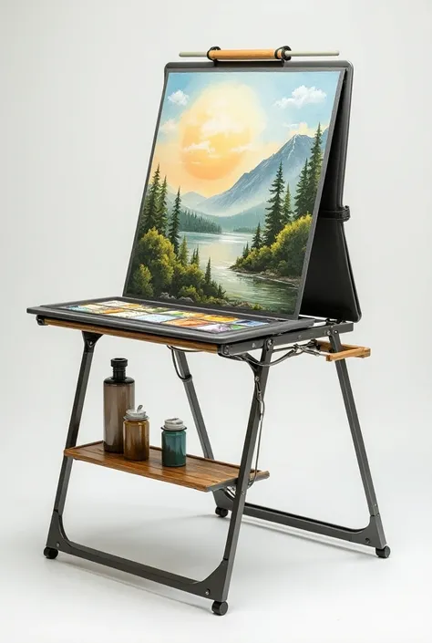 Create ideas for a watercolor art stand , in which you can store art materials , that can be easily carried anywhere 