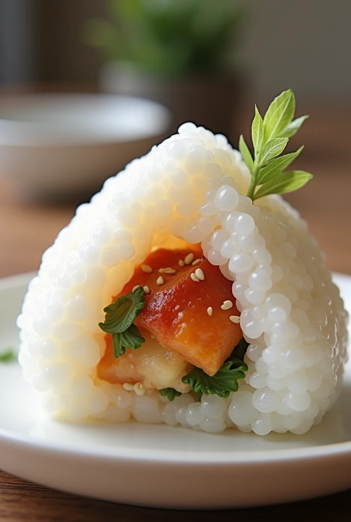 rice ball with dish inside