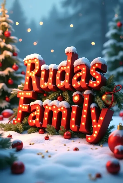  Make a letter-style image with the name, Rudas family , And with Christmas style 3D style