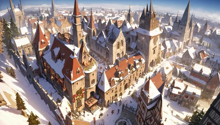  Medieval Europe,  I was particular about every detail at the early fall park, 4K, masterpiece、Snowy Town、 Christmas Decorations