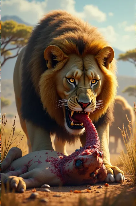 A lion eating its prey