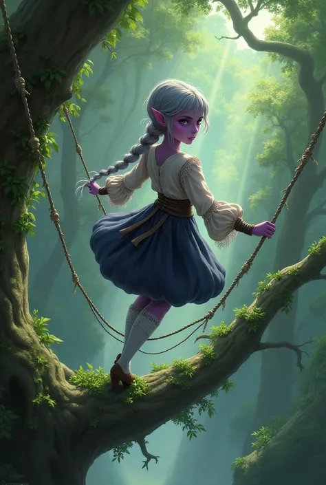 Ultra-detailed face, Looking away, Fantasy Illustration withRich tone colors.), BREAK 
(A birds-eye view from above, . Deep in the green forest, a mail god hanuman dark elf ranger is climbing a huge tree, 200 meters in diameter a, using th as a rope, and c...