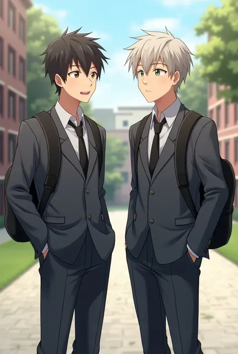 Two male friends wearing high school uniforms