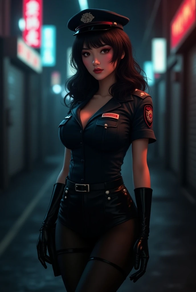 Wearing rubber gloves 、Wearing tights、 busty and erotic Japanese police officer