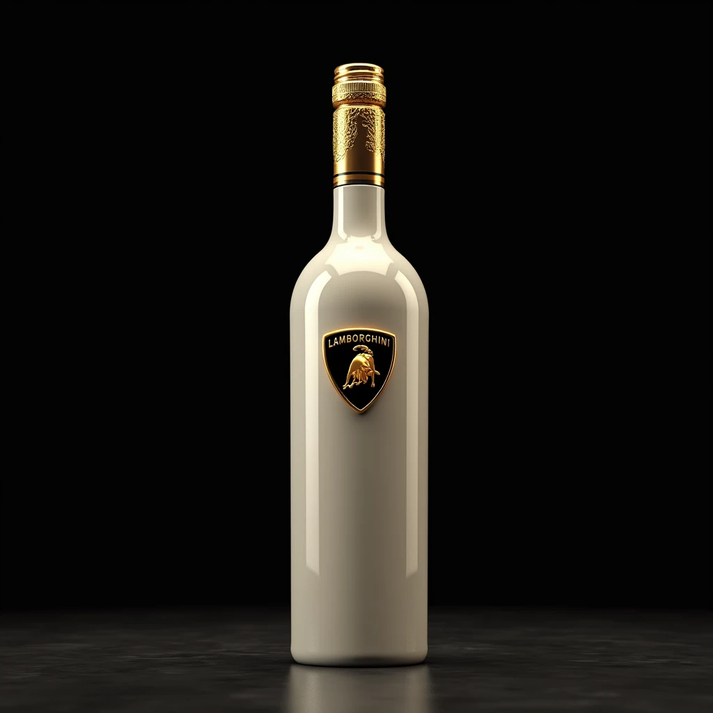 white wine bottle with Lamborghini logo luxury golden decoration design
The background is black
High image quality