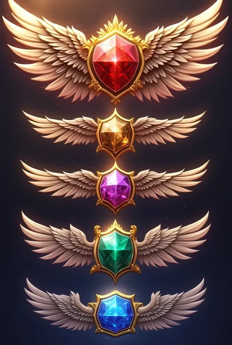 Social app level badges，Dazzling and sophisticated ，Gemstone embellishment，Winged ，Brighter tones