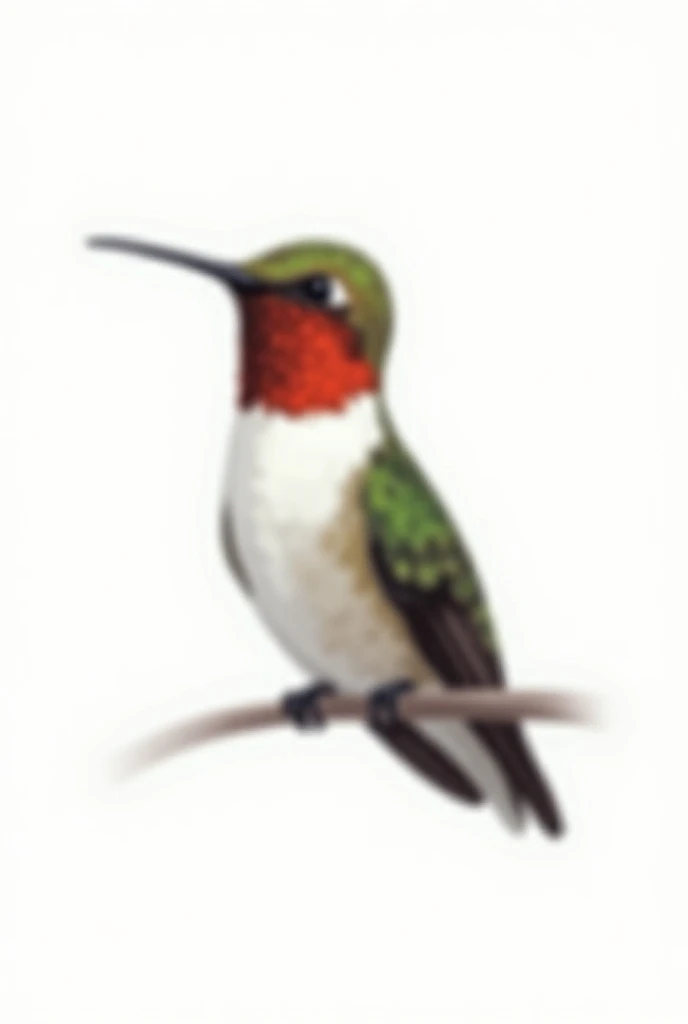 I need an image of a digital drawing of a semi-large hummingbird that is NOT flying with a white background, made in Adobe Photoshop by hand and by a  old person HD
